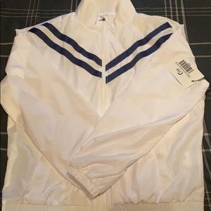 White and navy breaker jacket